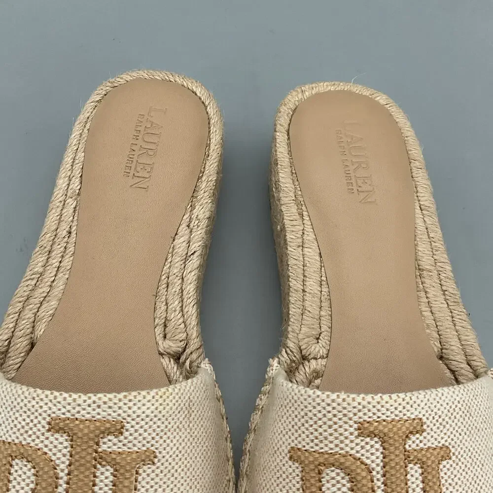 NEW Lauren Ralph Lauren Women Polly Canvas Espadrille Sandals Natural Size 9B